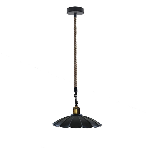 Scalloped Shaded Pendant Light & Jute Rope ~6517 – Black