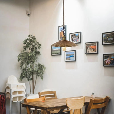 Scalloped Shaded Pendant Light & Jute Rope ~6517