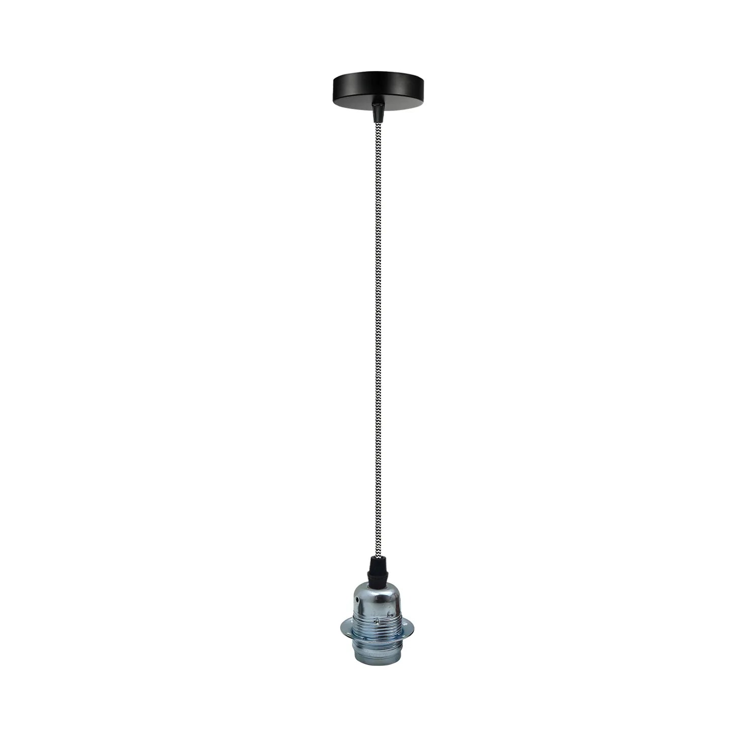 silver chrome pendant light with a metal ceiling rose