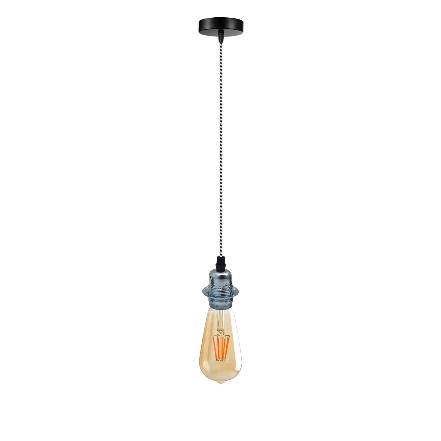 silver chrome pendant light with a metal ceiling rose