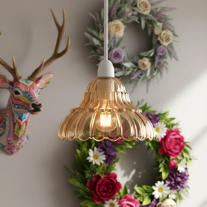 17cm Frill Flower Amber Glass Lampshade Scalloped Light Shade ~6571