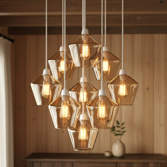 Amber Glass Lamp Shade Diamond Geometric Pendant Cover E27 ~6631