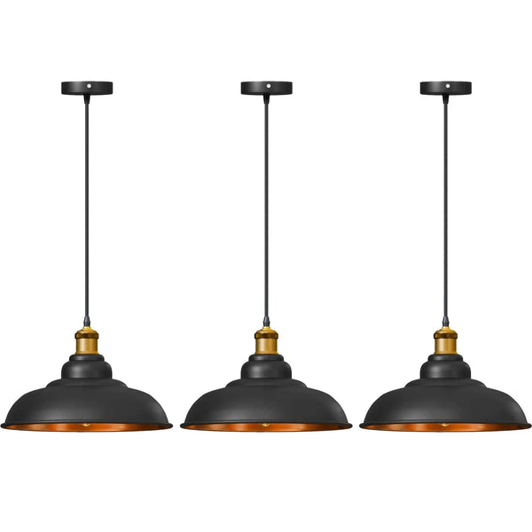 3 Pack Black Pendant Light Fitting Metal Shaded ~6563 – Yes