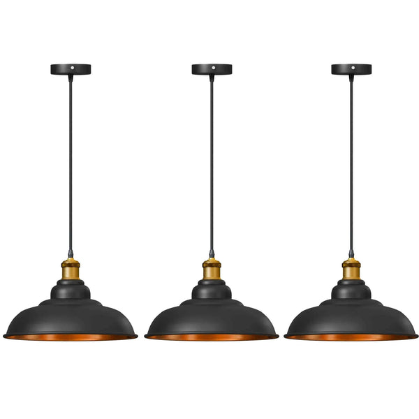 3 Pack Black Pendant Light Fitting Metal Shaded ~6563 – No