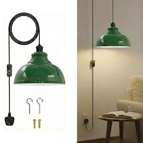 Plug in Swag Pendant Light with Metal Shade On/ Off Switch ~6568