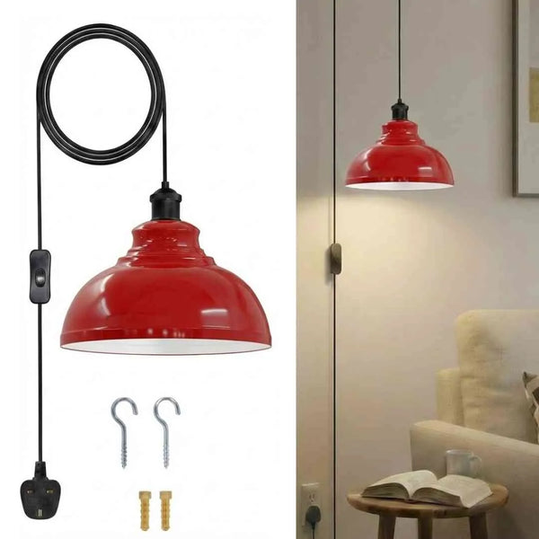 Plug in Swag Pendant Light with Metal Shade On/ Off Switch ~6568 – Red
