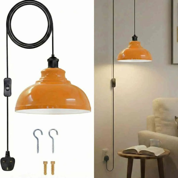 Plug in Swag Pendant Light with Metal Shade On/ Off Switch ~6568 – Orange
