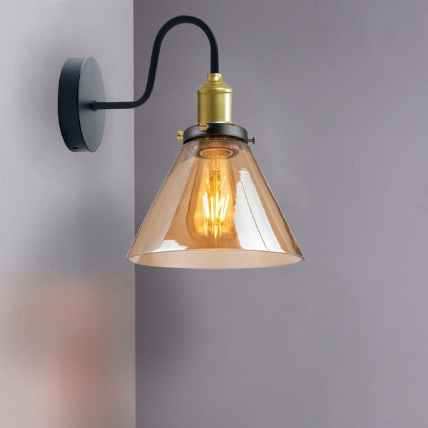 Industriële glazen wandlamp Amberkleurige glazen kegelvervangingslampenkap ~1771