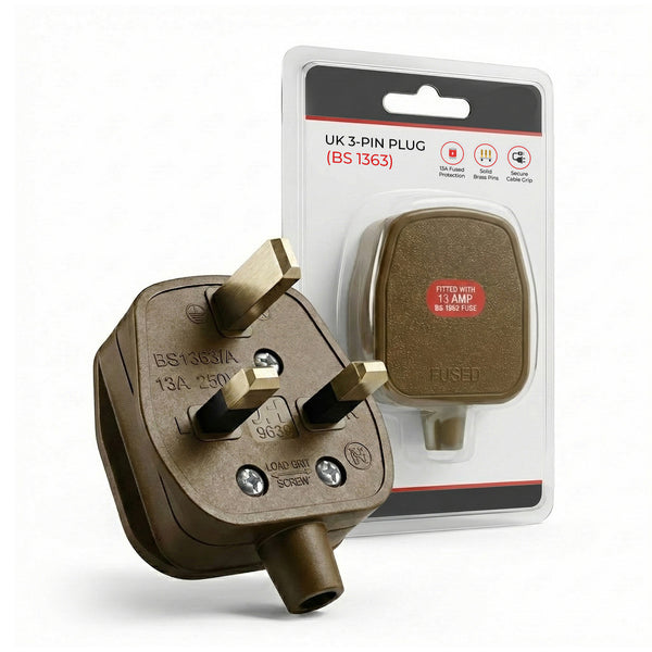 13A UK 3 Pin Plug Rewirable Fused Mains Plug 250V~6809 – Brown