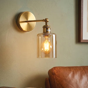 Vintage Brass Wall Sconce with Amber Glass Shade E27 ~6715