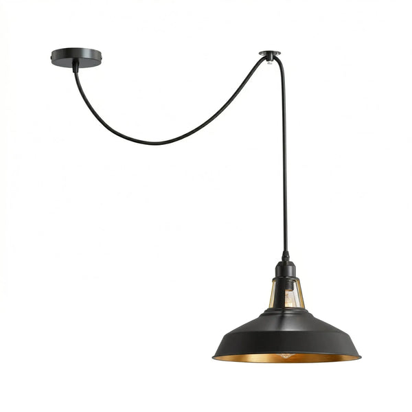 2m Industrial Black Inner Gold Ceiling Easy Fit  Pendant Light ~6778 – No