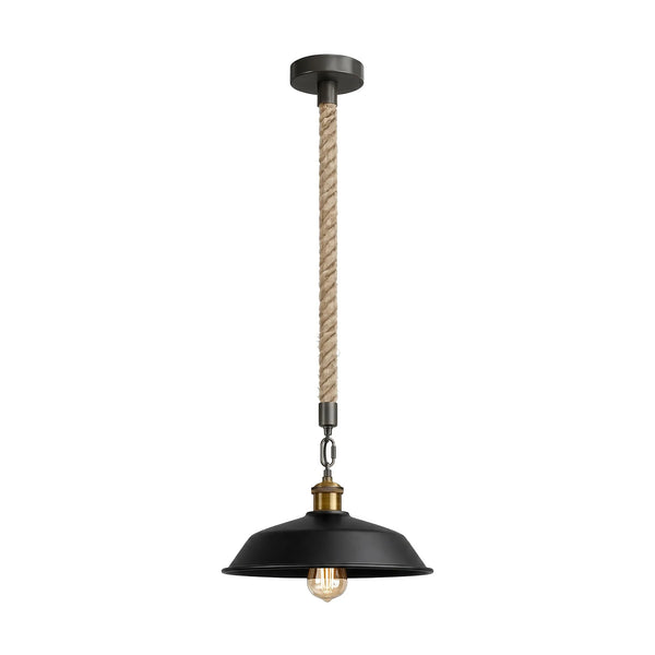 36cm Metal 1M Hemp Light E27 Dimmable Easy Fit ~6787 – Black