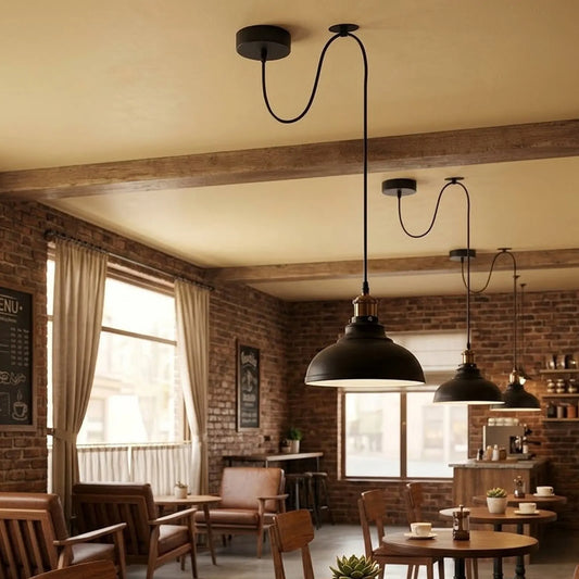 Industrial Dome Pendant Light with Adjustable Cable Drape ~6821
