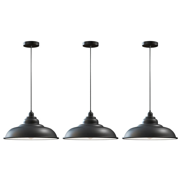 FARMKULLA Set of 3 Kitchen Island Lights Industrial Ceiling Pendants ~6840 – Black Inner White