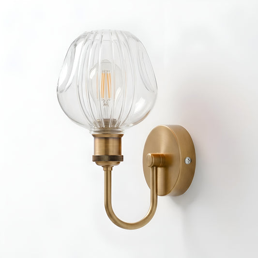 Vintage Wall Sconce Light E27 Glass Shade Yellow Brass Arm Indoor Lamp
