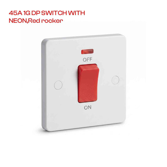 45A Cooker Switch with Neon Indicator, Red Rocker~6985