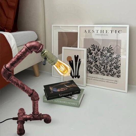 Retro rustieke rode waterpijp tafellamp E27 loft bureaulamp ~3378