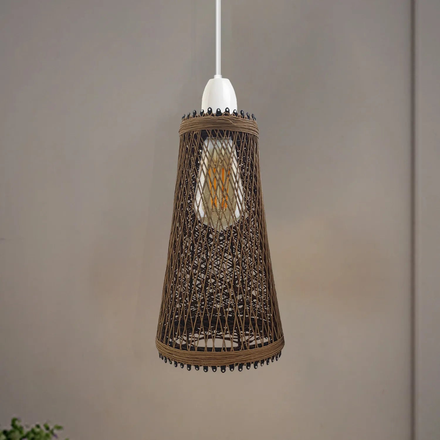 Wicker Vintage Rattan Lampshade E27 Barrel Light Shades 