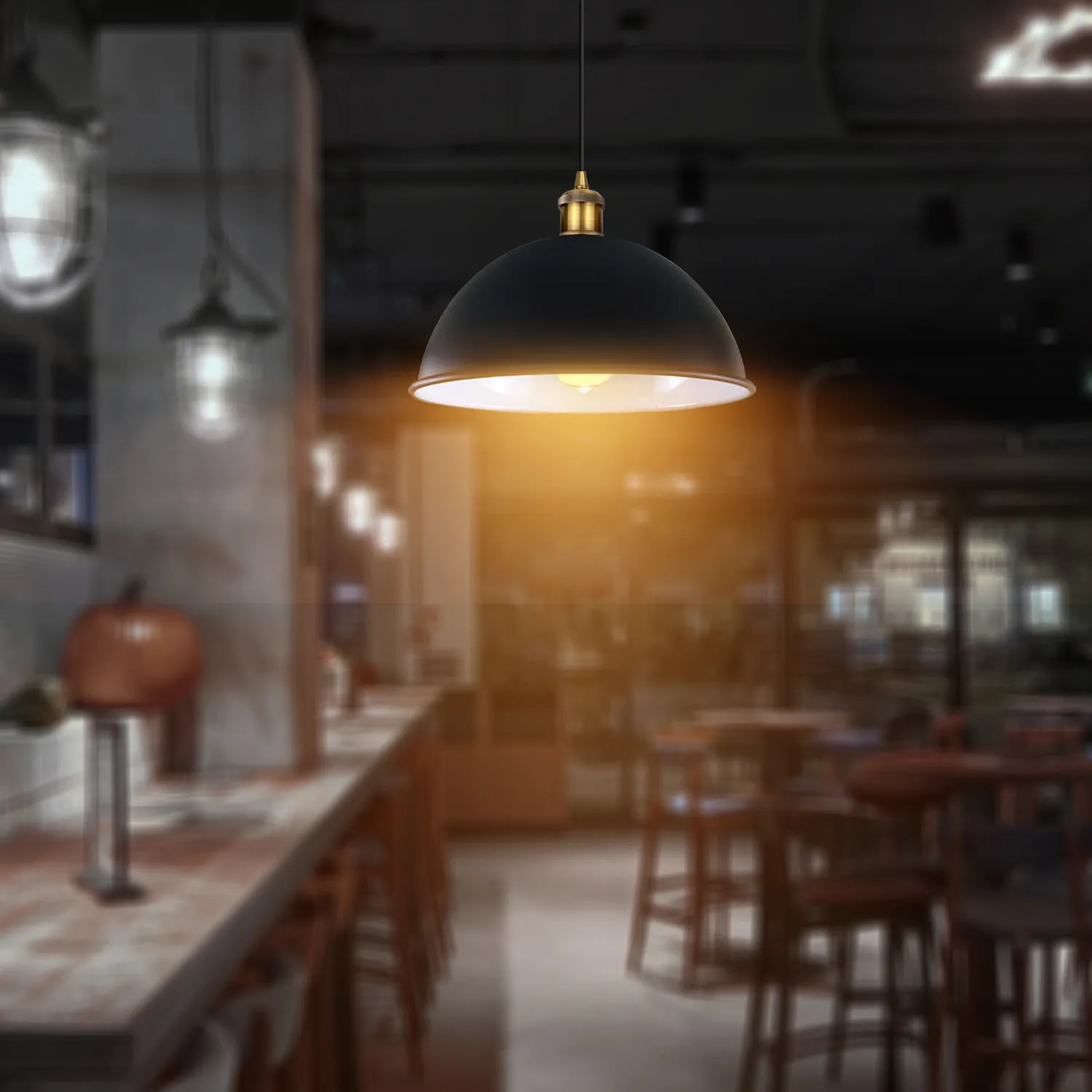 1 Head Black &  White Ceiling Light Antique Metallic Domed Pendant Lighting - Application Image 2