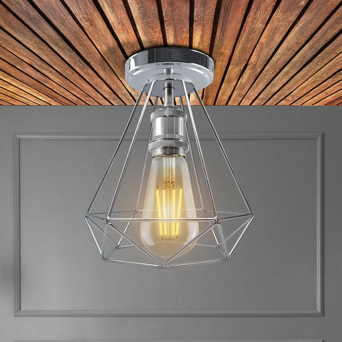 Chromen plafondlampen, metalen semi-inbouw E27-schroef Edison-lamp ~ 4182