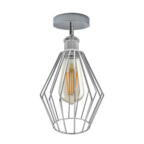 Gloeilamp chroom semi-flush diamant E27 schroef plafondlamp ~4184