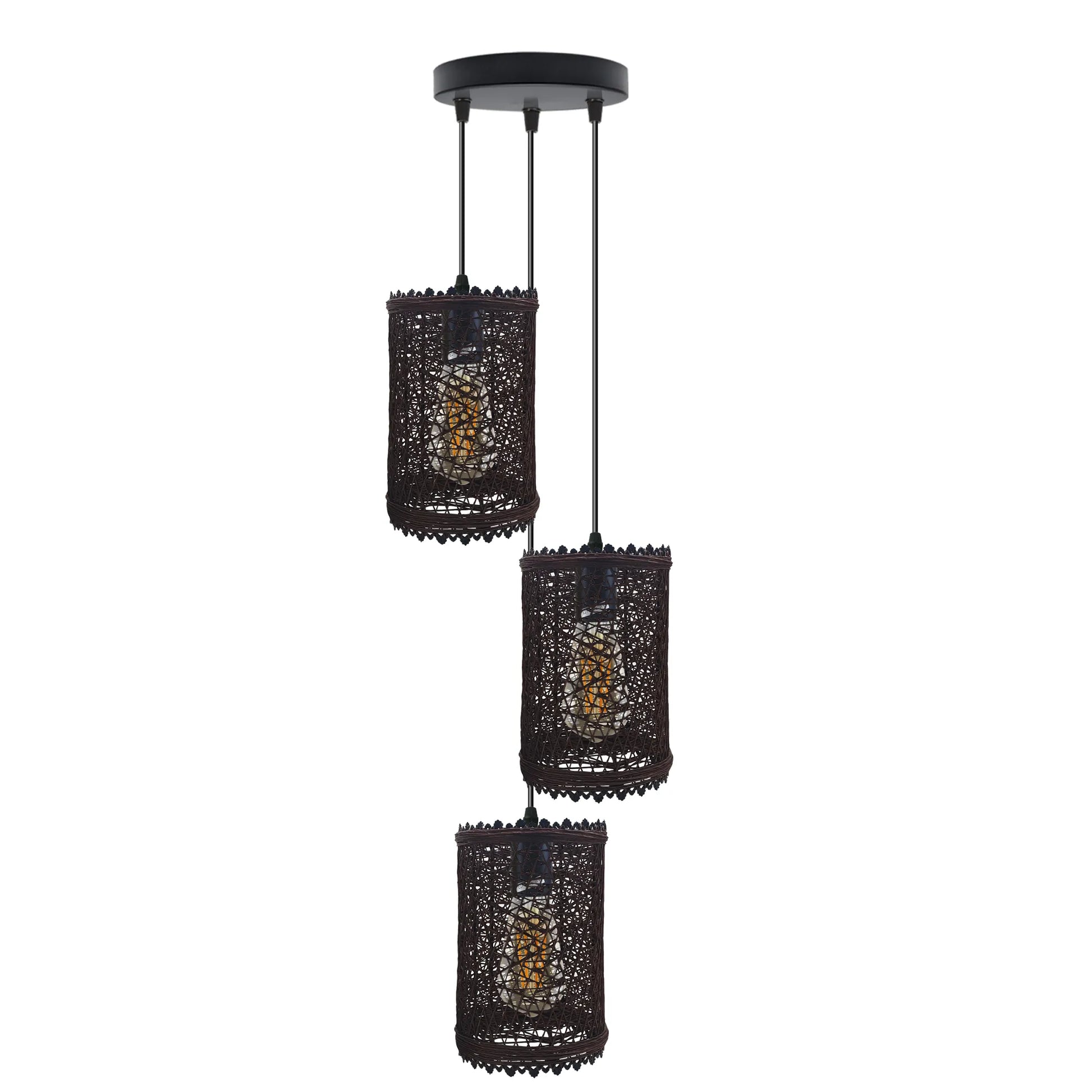 Three black rattan ceiling pendant shades 
