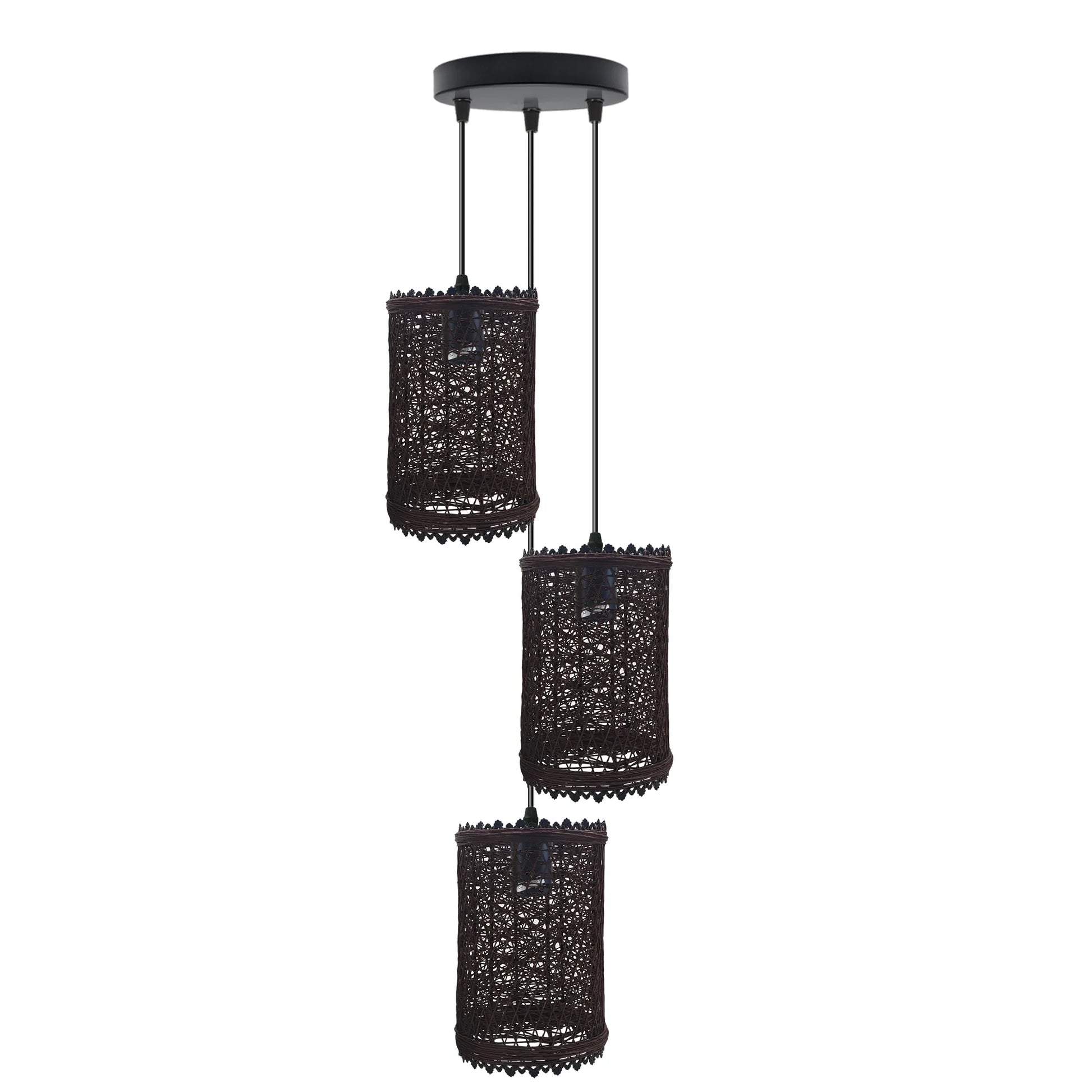 Three black rattan ceiling pendant shades 