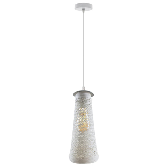 Witte plafondlamp met geweven touw, E27-snoer en hanglamp~4215