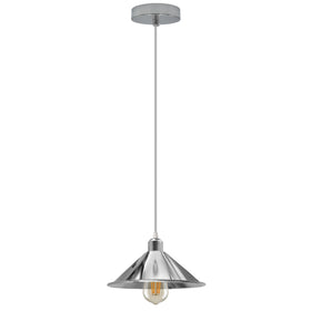 Hanglamp met chromen kap en E27-snoer, gegalvaniseerd metaal~4292