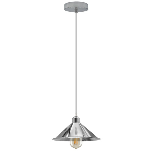 Hanglamp met chromen kap en E27-snoer, gegalvaniseerd metaal~4292
