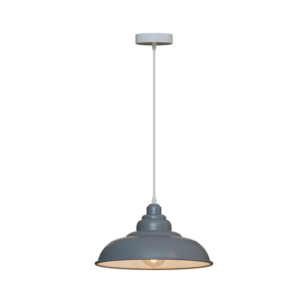 Vintage Retro Hanglamp met Metalen Kap – E27 Lampvoet ~5854 – Grijs / Nee
