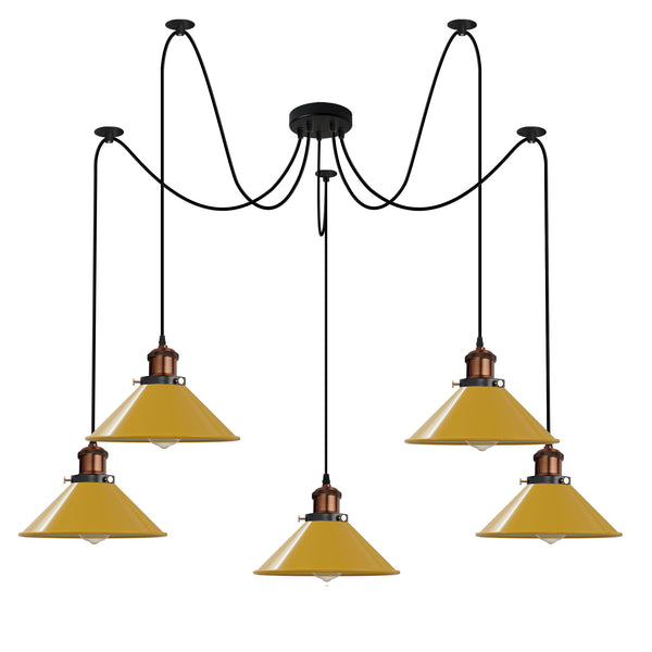 5-lichts E27-pendellamp met verstelbare kabel en swag-licht~5126 – geel / Met lamp