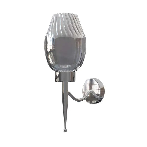 Moderne wandlamp van rookglas met chromen plaat en E27-fitting voor binnen – Zonder lamp