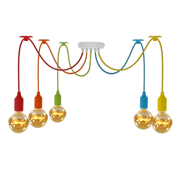 5-koppige spinvormige hanglamp in meerdere kleuren, flexibele swaghaak ~4665  – Met lamp