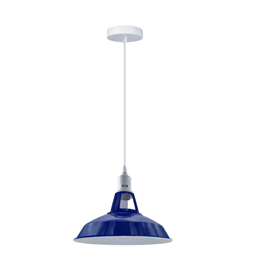 Marineblauwe plafondlamp met metalen kap en schuurgleuf, hangende E27-hanglamp