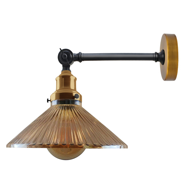 Industriële verstelbare wandlamp van messing en glas ~2118  – Ja