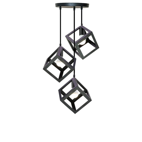 3-koppige zwarte vierkante hanglamp met draadkooi, drievoudig ~5297 – Ja