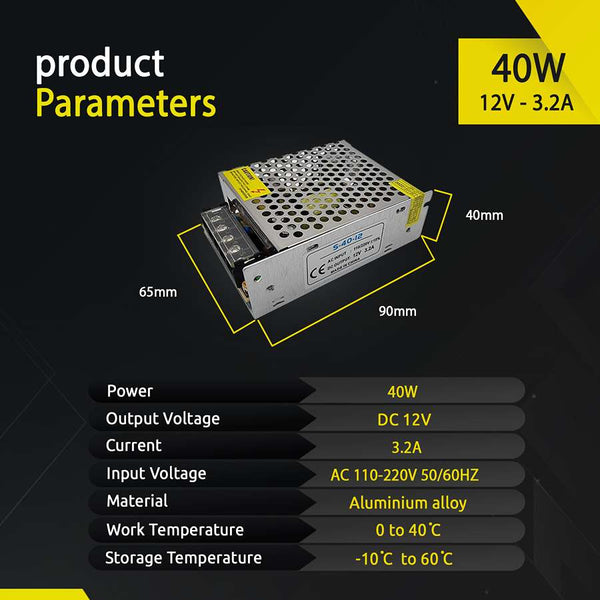 AC 100/240V naar DC12V 12W -720W gereguleerde schakelende voeding LED-transformatordriver~1406 – 40W