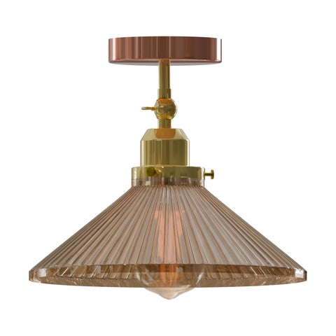 Plafondlamp en amberkleurig glas-in-lood~1382