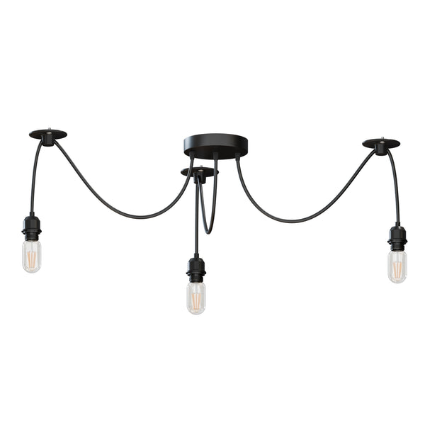 Zwarte hanglamp Spider met rubberen kabel, metalen lamphouder~1122  – 3 Head Spider Pendant / Yes