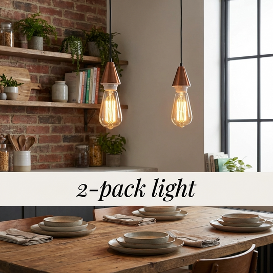 2-Pack E27 Copper Cone Pendant Set with Ceiling Rose