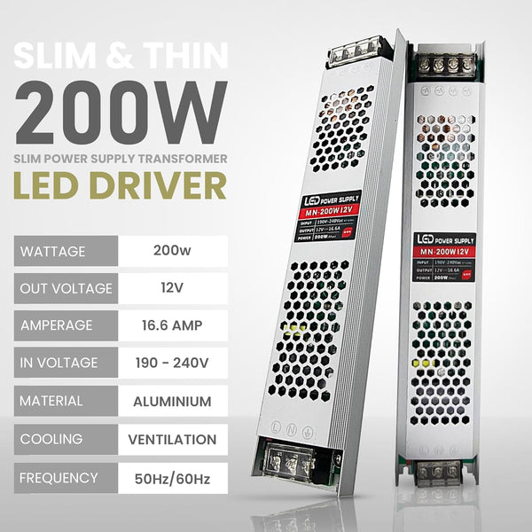 DC 12V voeding slanke IP20 transformator 60-300W AC 190V/240V LED driver~4472  – 200W