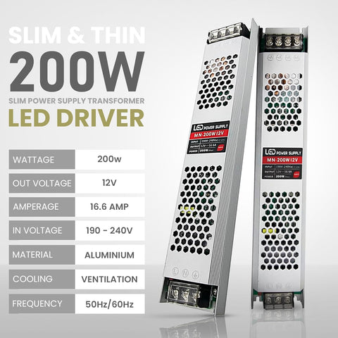 DC 12V voeding slanke IP20 transformator 60-300W AC 190V/240V LED driver~4472 