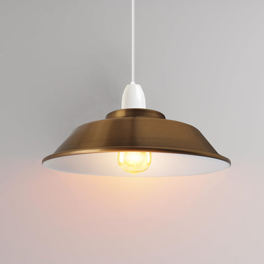 Vintage metalen plafondlamp in gele messing kap in vintage stijl~2078