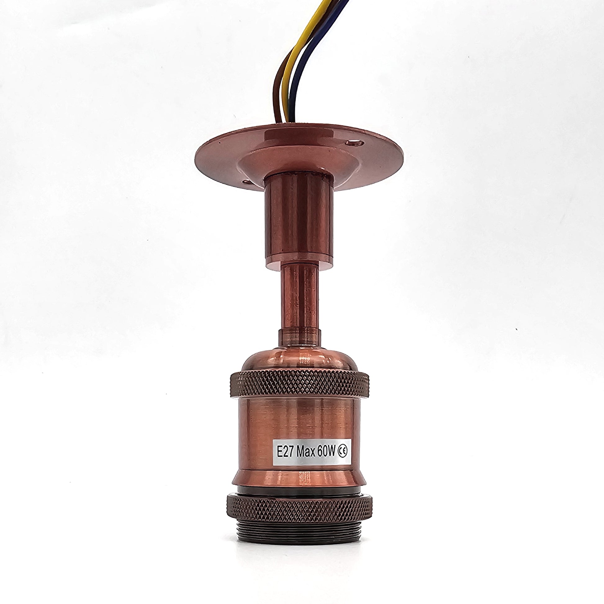 A ceiling-mounted E27 lamp holder in a copper color, designed for industrial ceiling lighting installations.