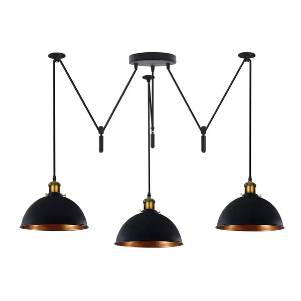 Vintage Industrial 3-Light Pendant | Metal & Gold Inner 21cm Shade ~6375 – No