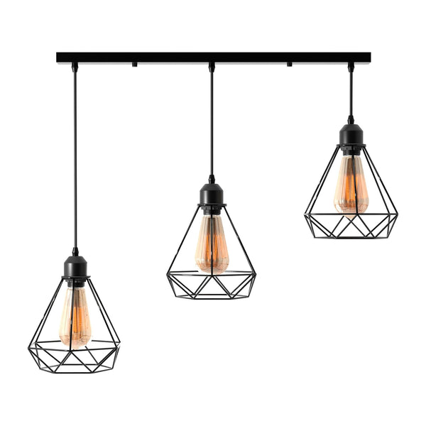Zwarte industriële hanglamp met 3 lichtpunten, kooivormige plafondlamp ~ 5301 – Ja