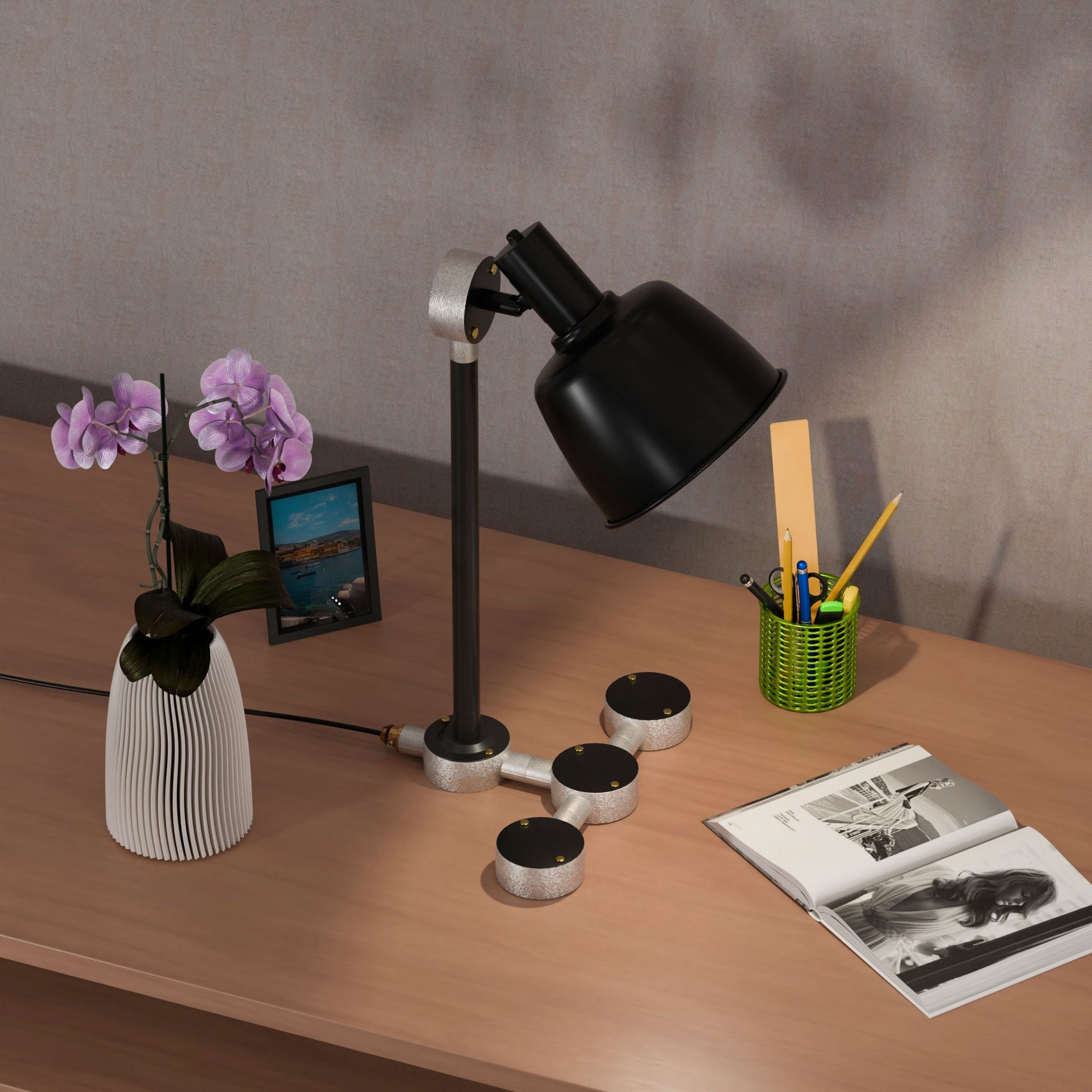 black conduit pipe desk lamp kit with a dimmer switch.