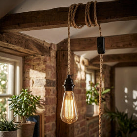 2M Plug In Pendant hennep met schakelaar en houder zwart ~3870