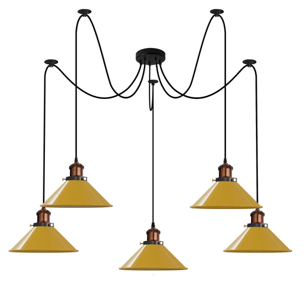 5-lichts E27-pendellamp met verstelbare kabel en swag-licht~5126 – geel / Zonder lamp